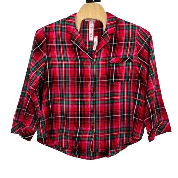 New Victoria's Secret Red Green Flannel Plaid Pajama Set Long Sleeve Shirt Pant - Picture 2 of 6